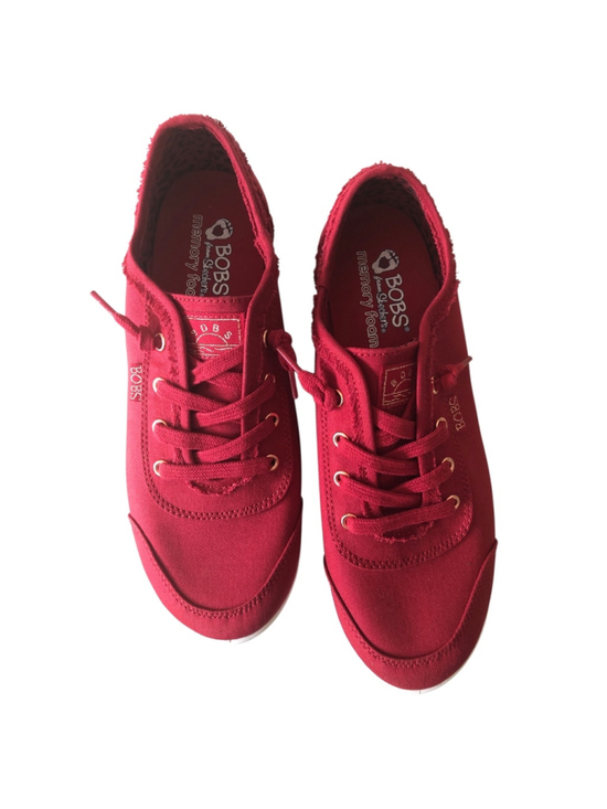 BOBS from Skechers Shoes - Bobs Skechers Bobs B Cute Dark Red Canvas Memory Foam Slip On Fashion Sneakers